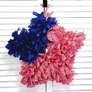 HAND CRAFTED Red White & Blue Americana Patriotic 4th of July Star Rag Wreath